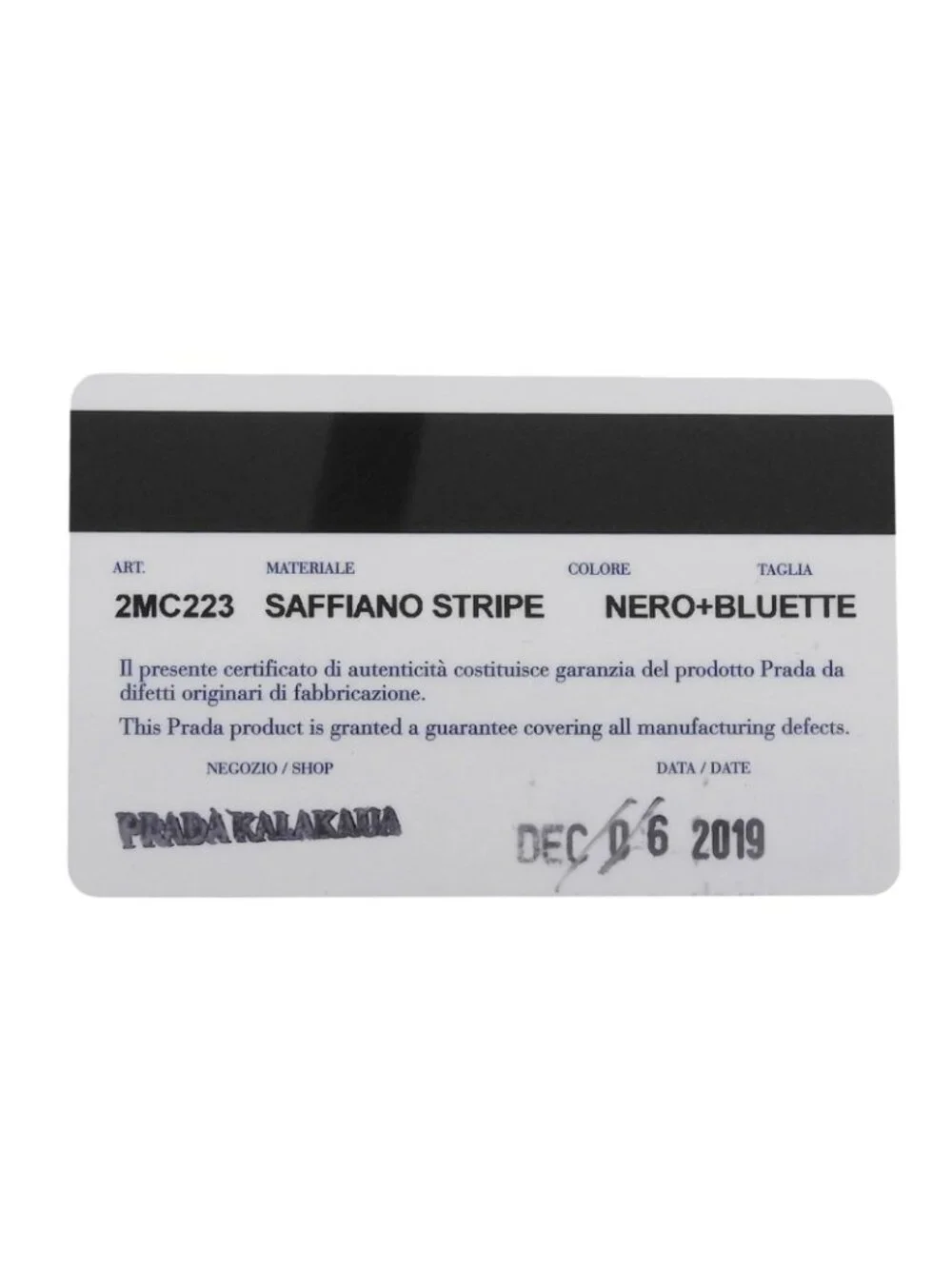 Prada Saffiano Leather Stripe Logo Business Card Case Black